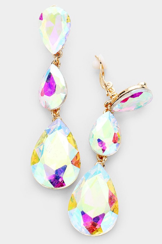 Teardrop Glass Crystal Drop Clip On Earrings - Debs on 5th