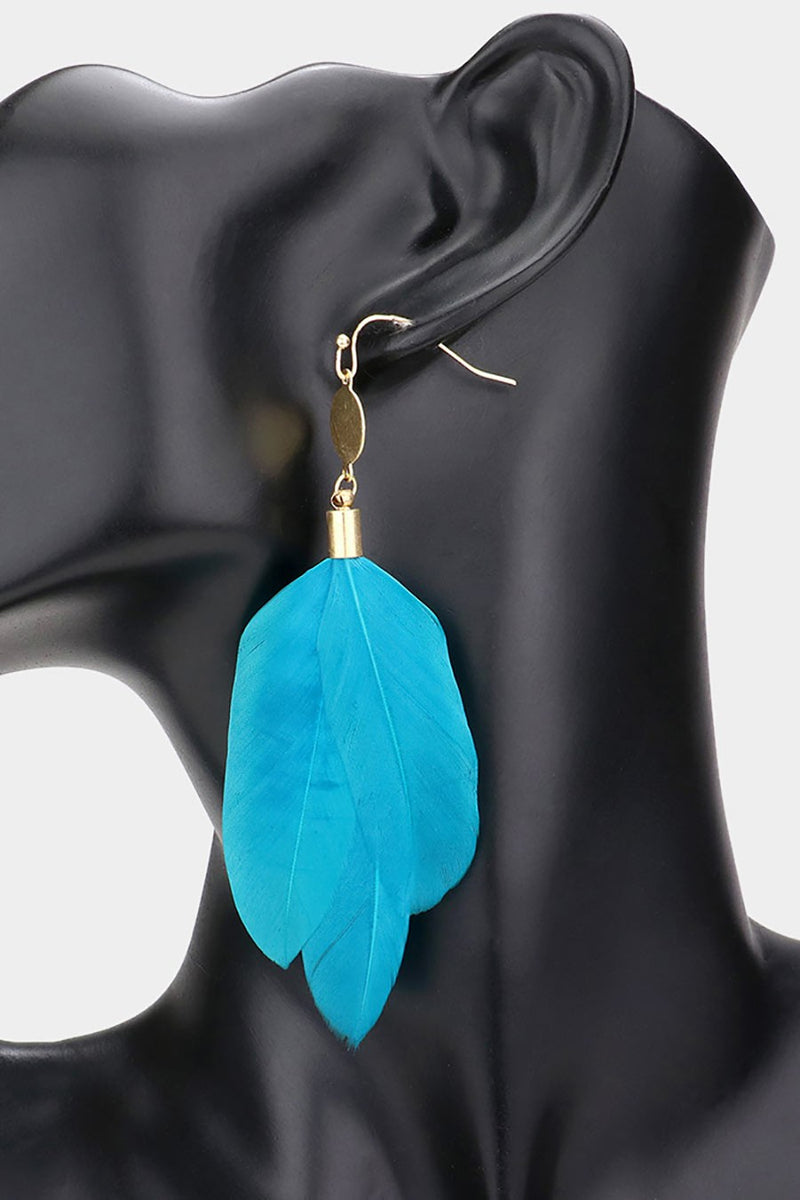 Metal Disc Feather Link Dangle Earrings - Debs on 5th