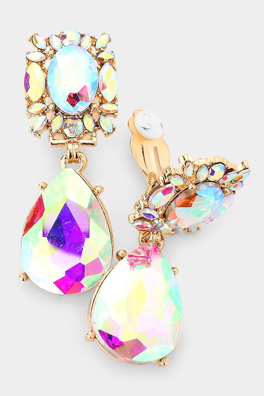 Teardrop Cluster Dangle Evening Clip On Earrings - Debs on 5th
