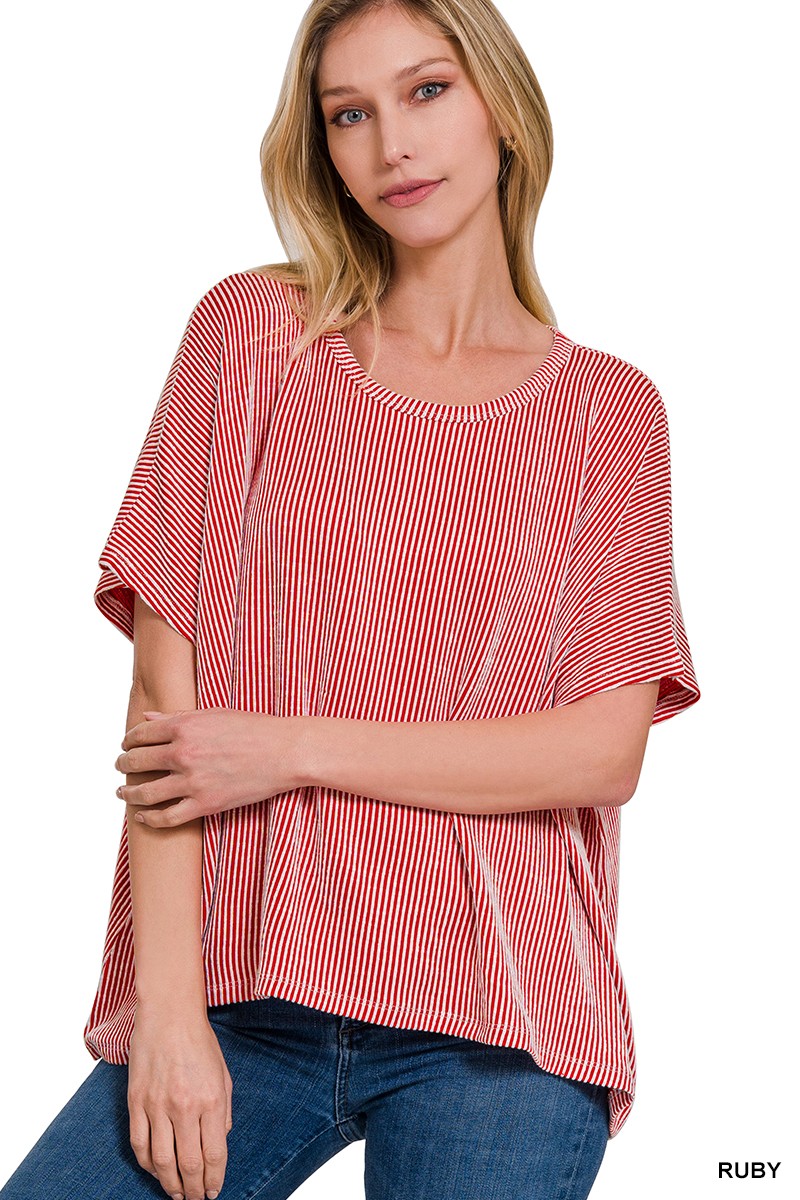 Ribbed Stripped Oversized Top - Debs on 5th