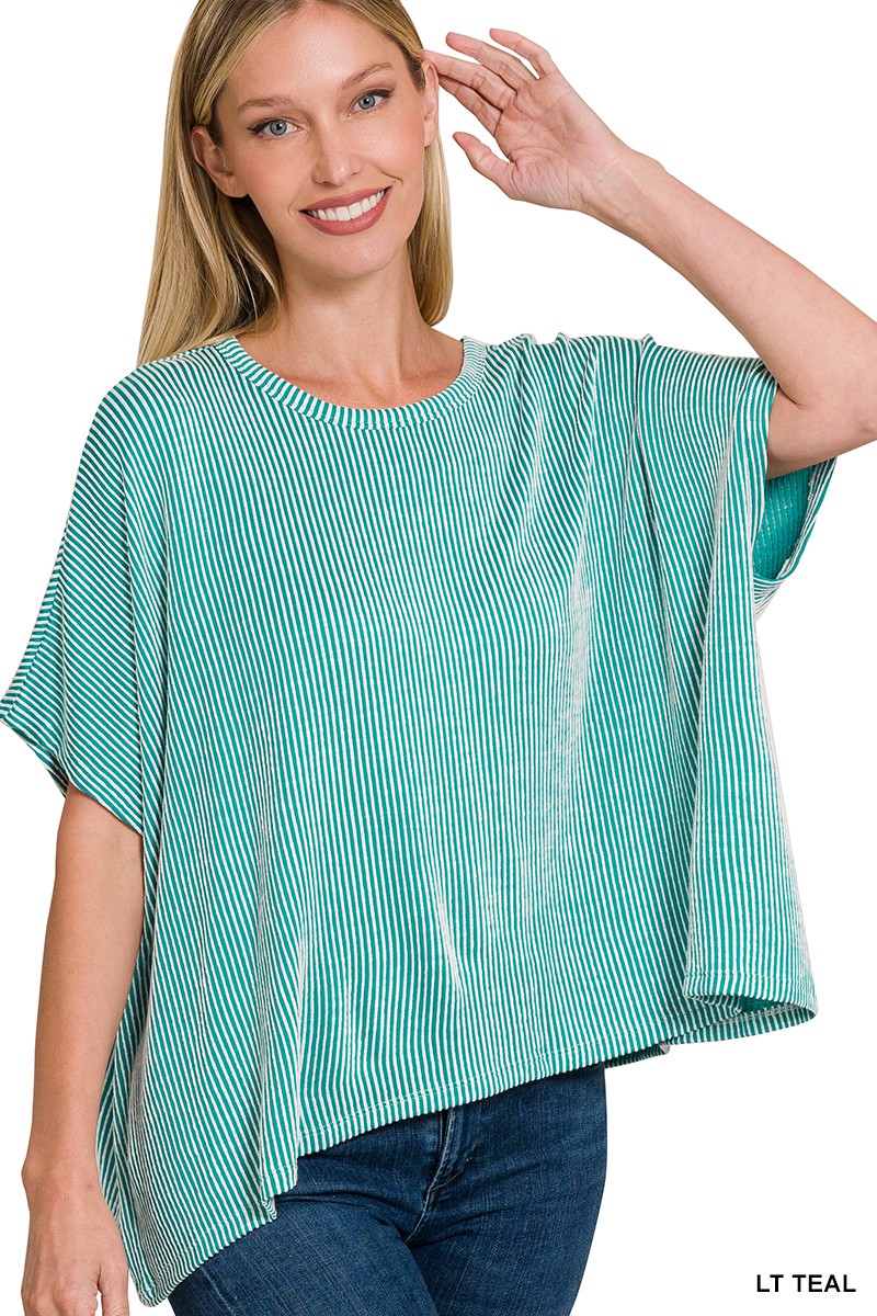 Ribbed Stripped Oversized Top - Debs on 5th