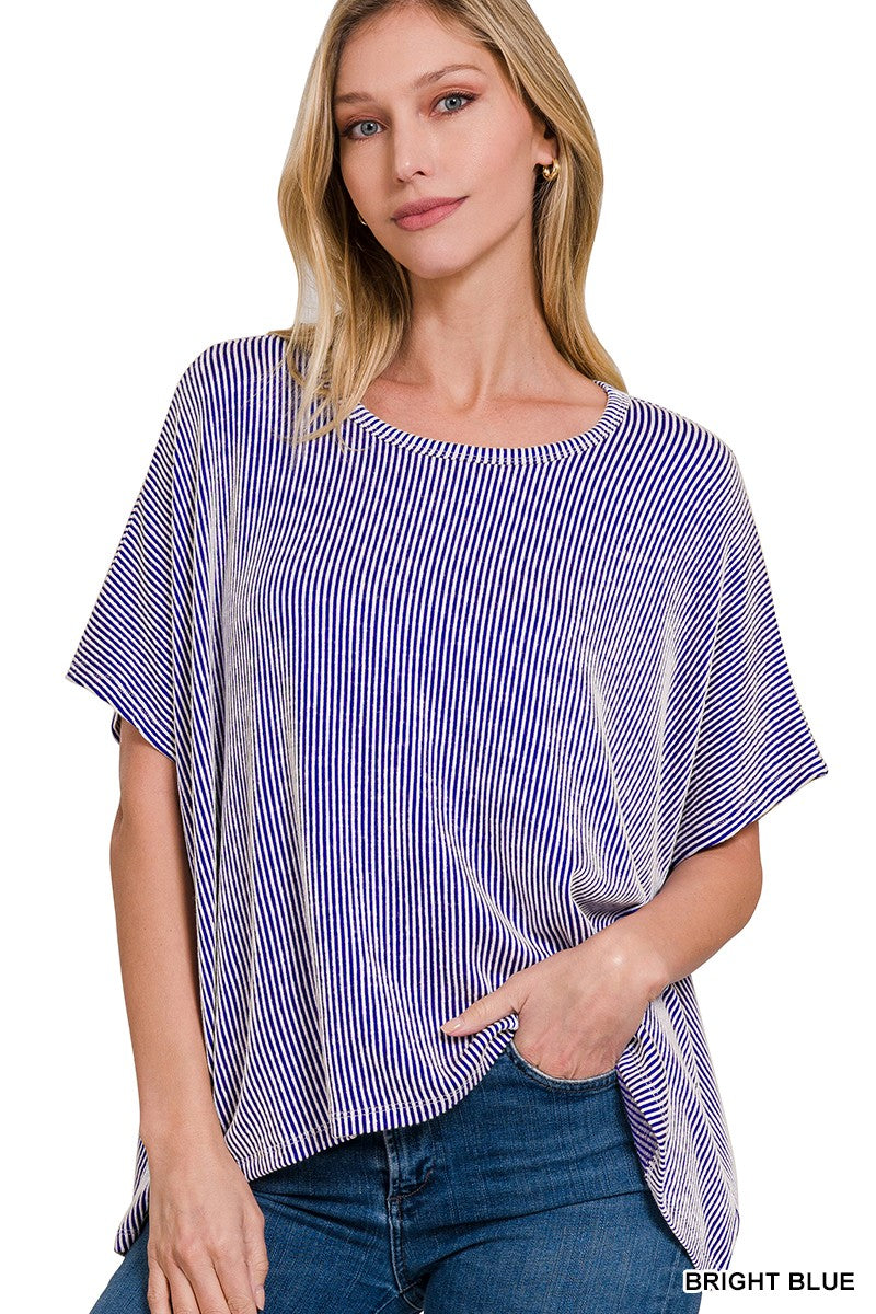 Ribbed Stripped Oversized Top - Debs on 5th