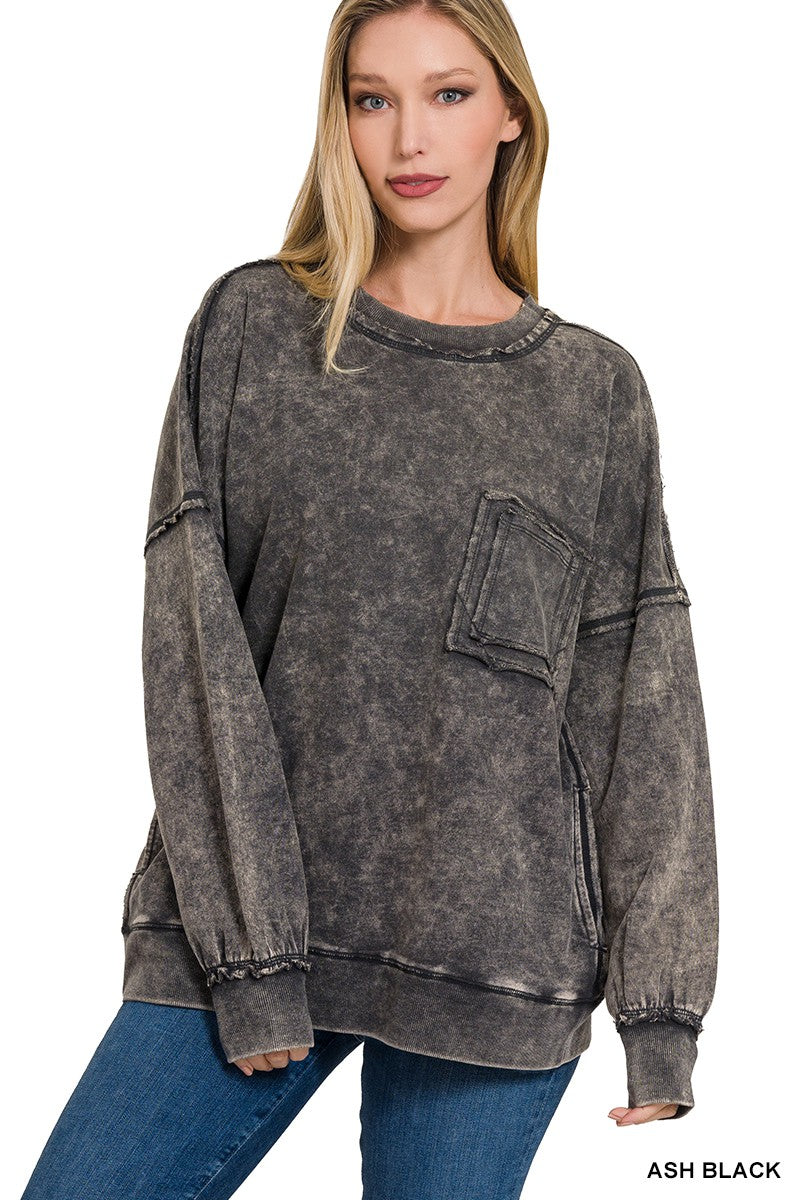 Terry Acid Wash Pocket Pullover - Debs on 5th