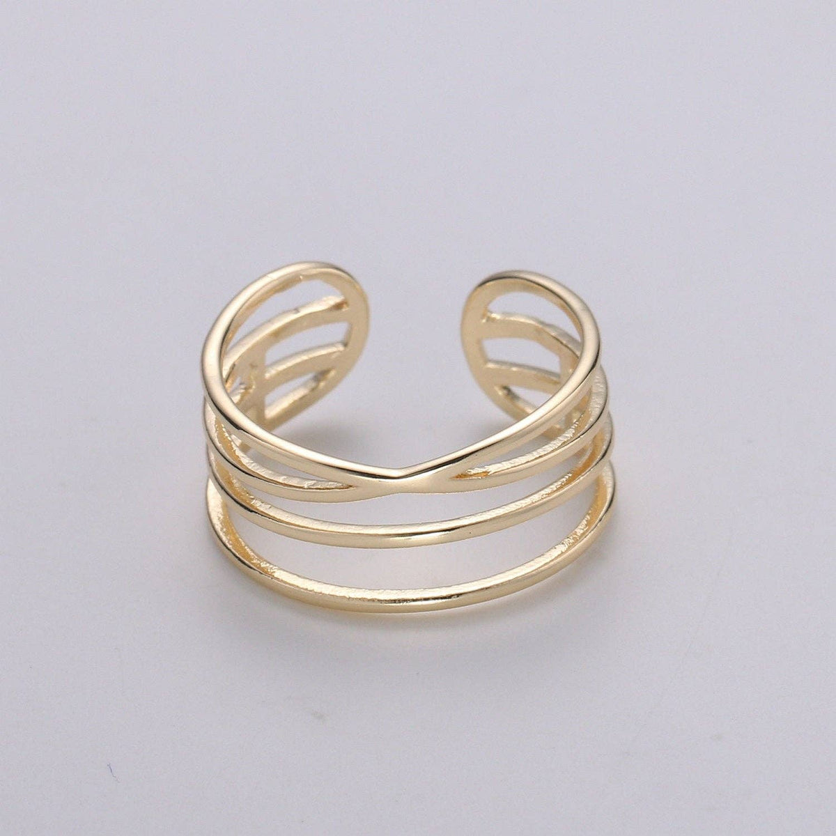 Gold Vermeil Layered Ring | Triple Band Stackable Ring |  Dainty Ring Minimalist Jewelry Trendy Midriff or Pinkie Everyday Ring Open Ring R125