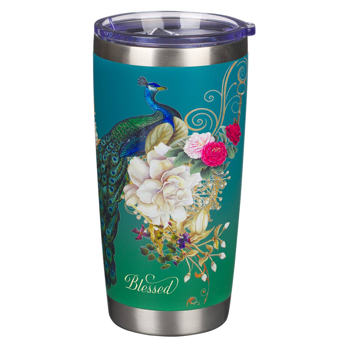 Mug SS Travel Blue Peacock Blessed