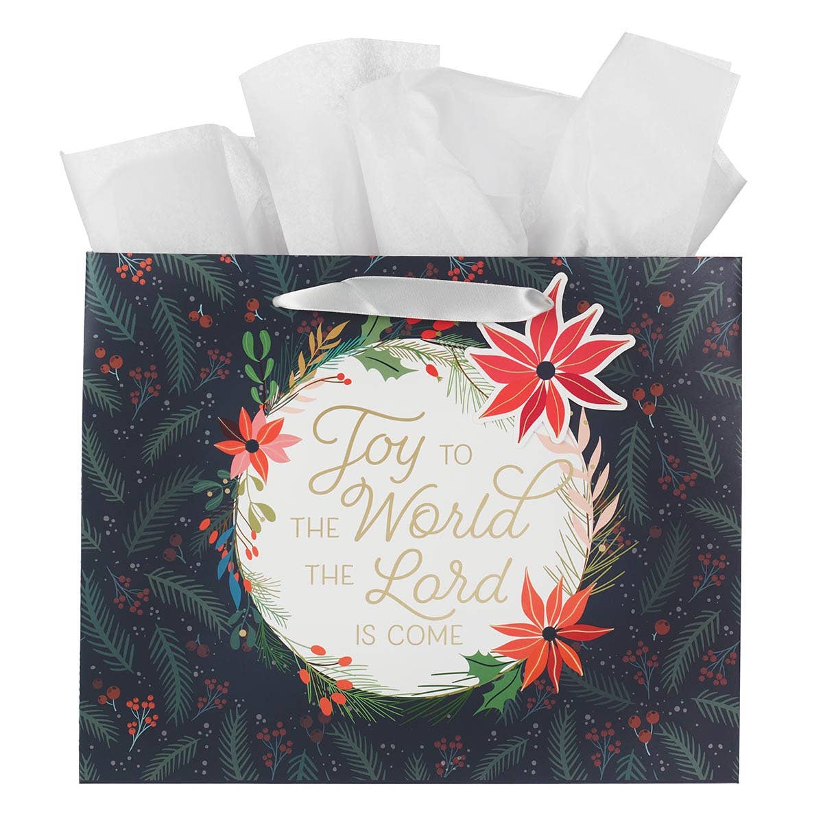Gift Bag LG Landscape Joy to the World Poinsettia