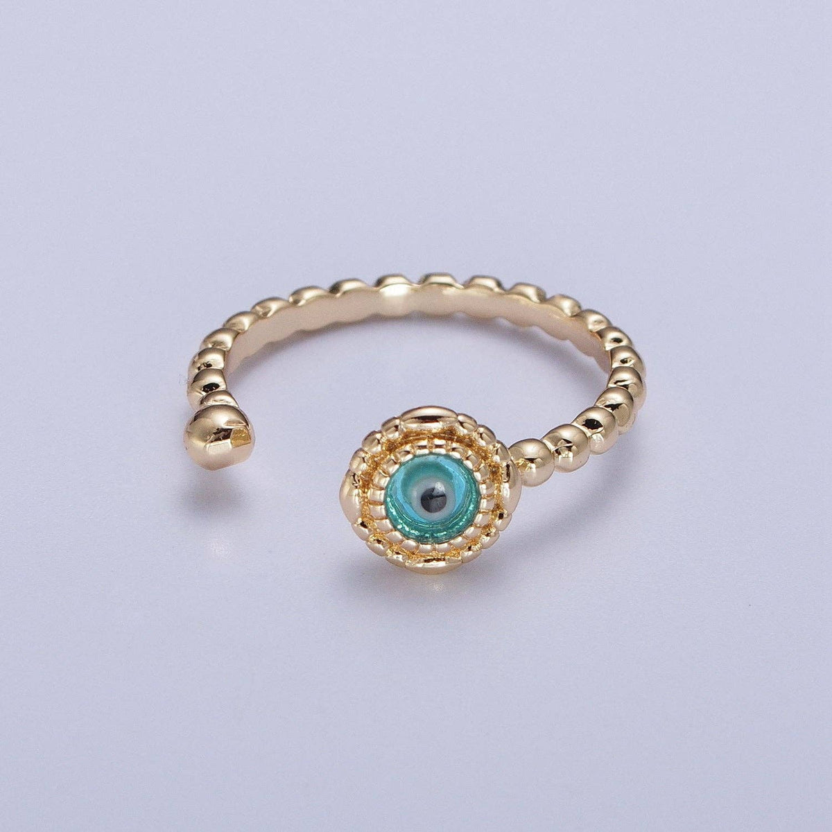 Gold Beaded Evil Eye Green Red Teal Blue Resin Adjustable Ring Protection Jewelry | X565-X568