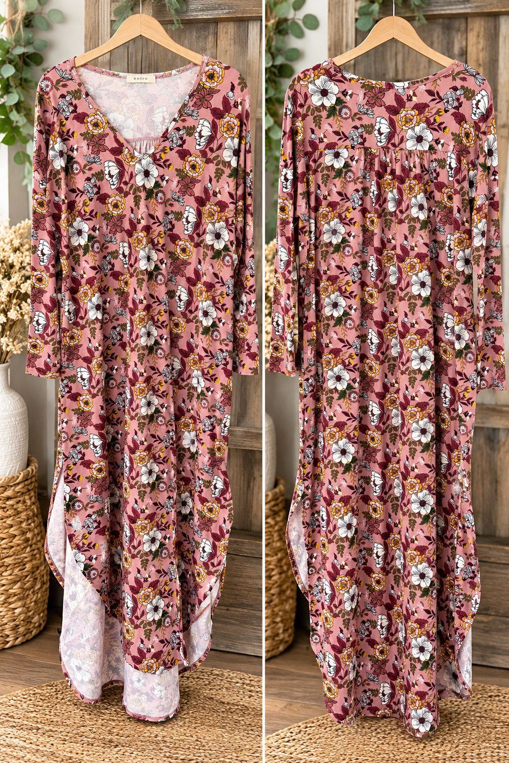 Floral Print V-Neck Floral Maxi Dress