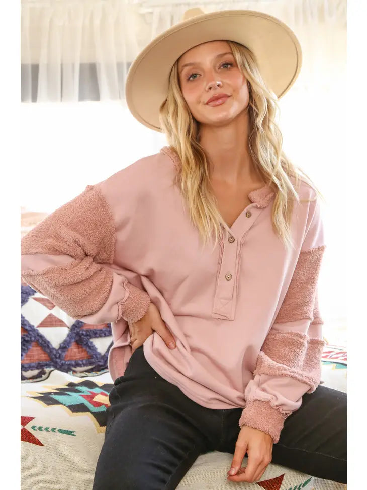 Contrast Knit Henley Top - Debs on 5th
