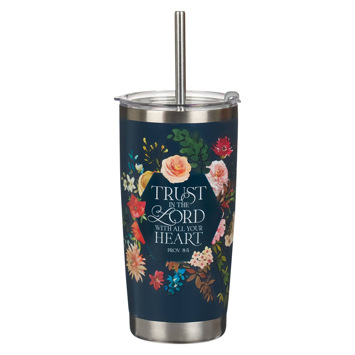 Tumbler w/straw SS Navy Trust in the Lord Prov. 3:5