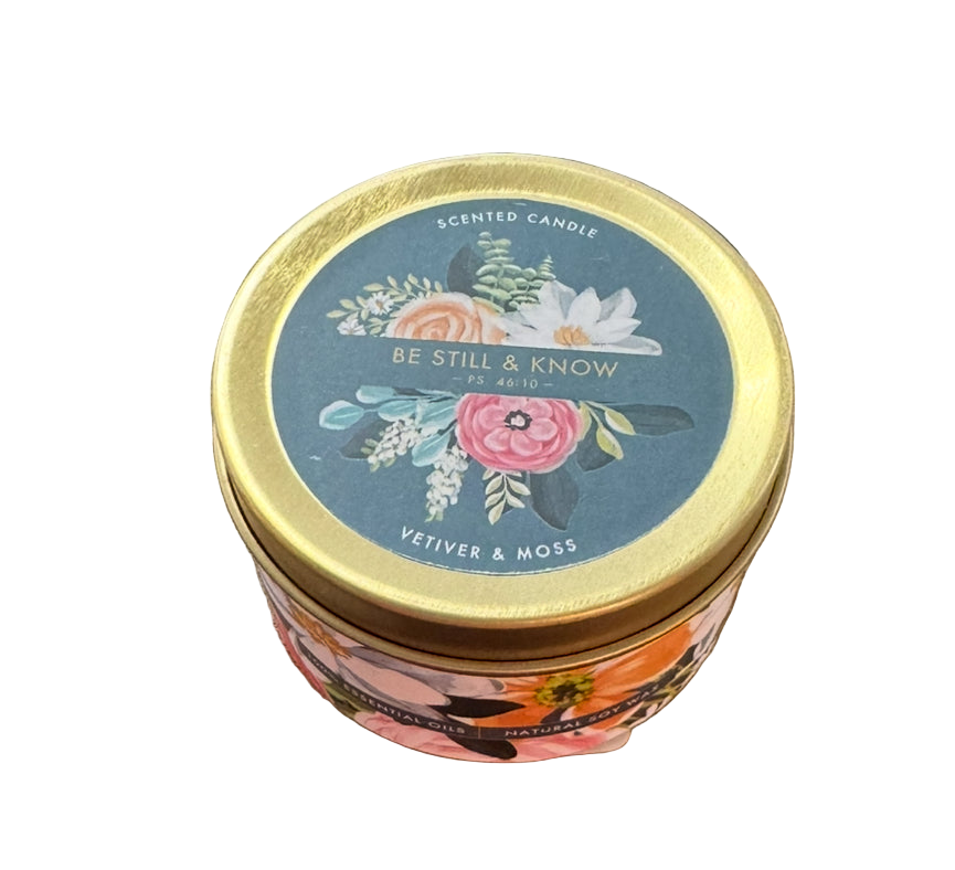 Be Still and Know Tin candle