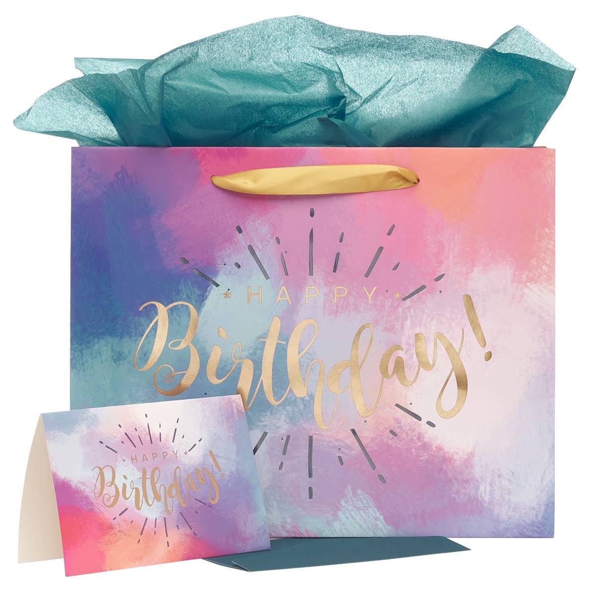 Gift Bag w/ Card LG Landscape Multicolored Happy Birthday