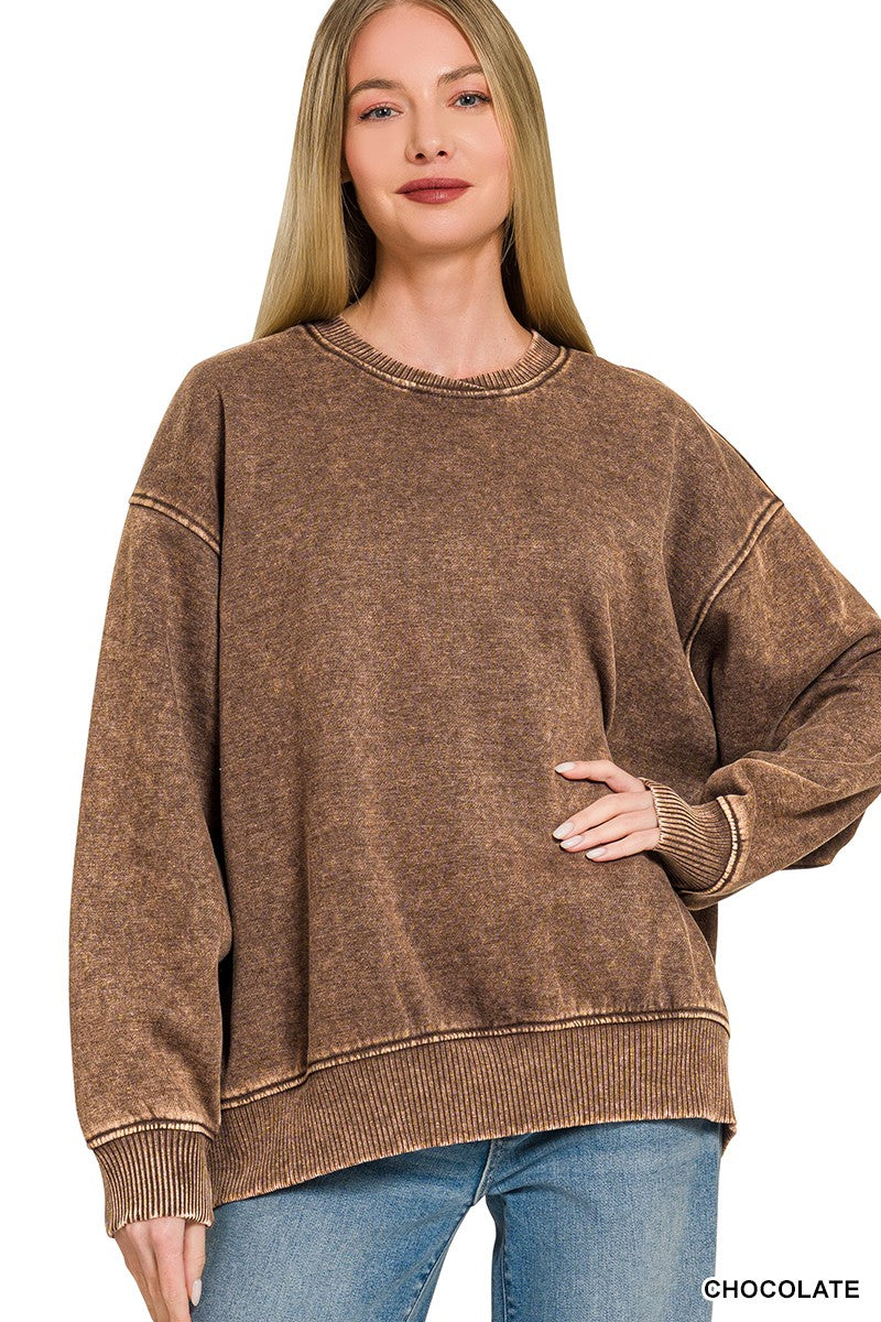 Acid Wash Oversized Fleece Pullover