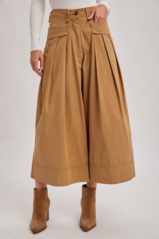 Pleated Wide-leg Culotte Pants With Pockets
