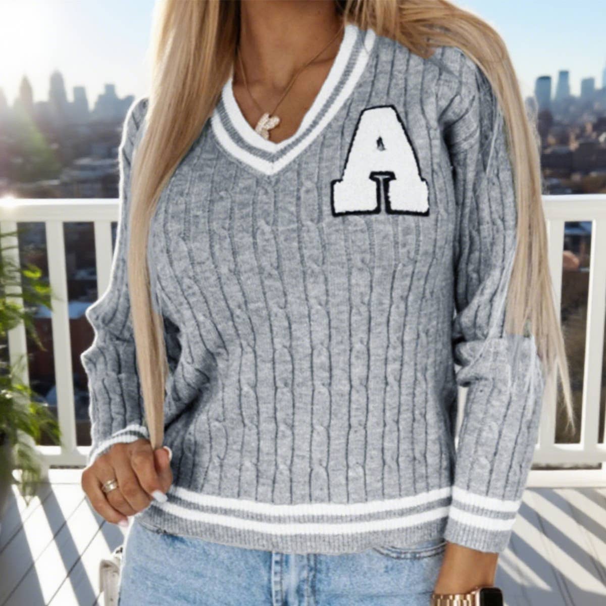 Embroidered Letter Knitted Sweater