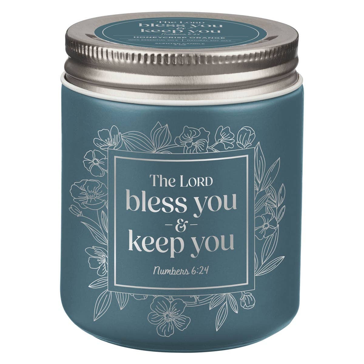 Glass Candle w/Screw Top Lid Blue Bless\Keep You Num. 6:24
