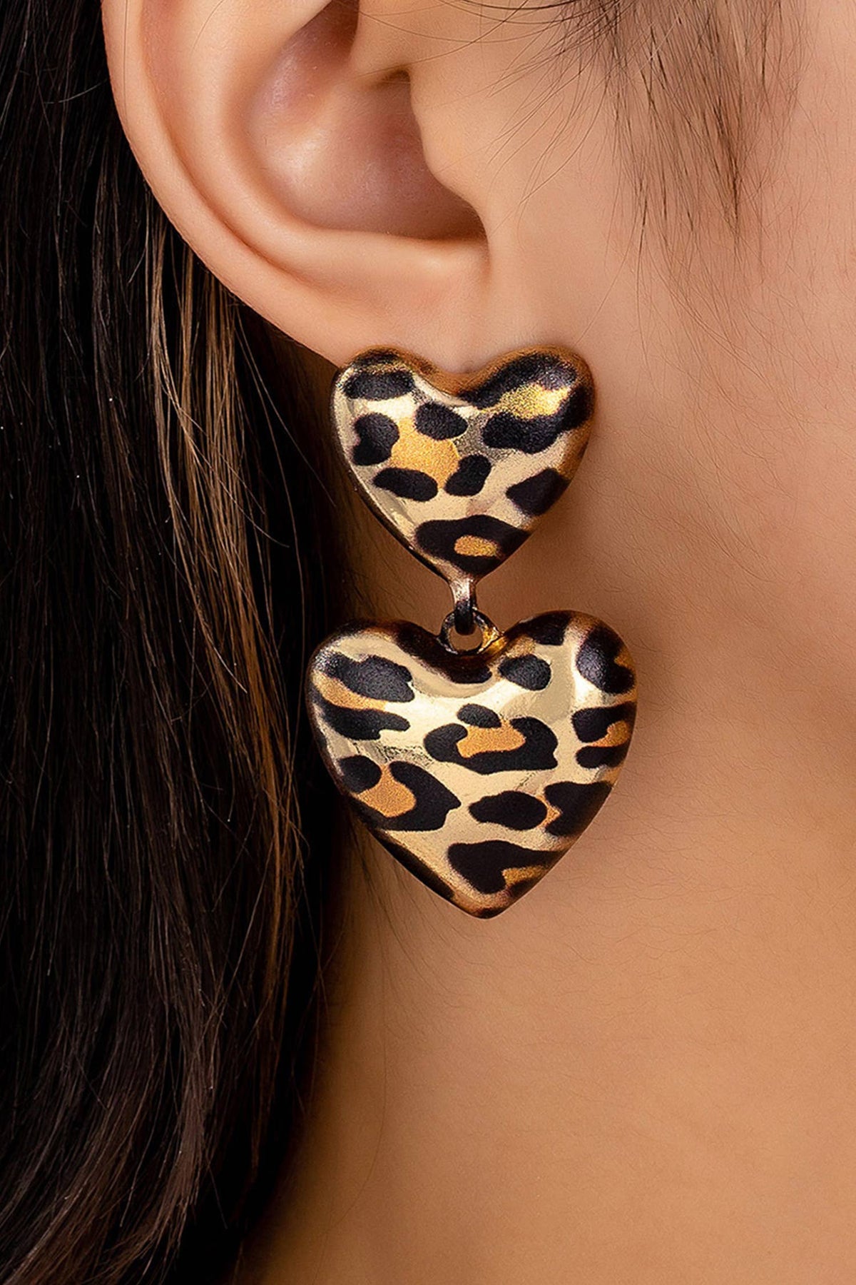 Leopard Print Heart-shaped Earrings