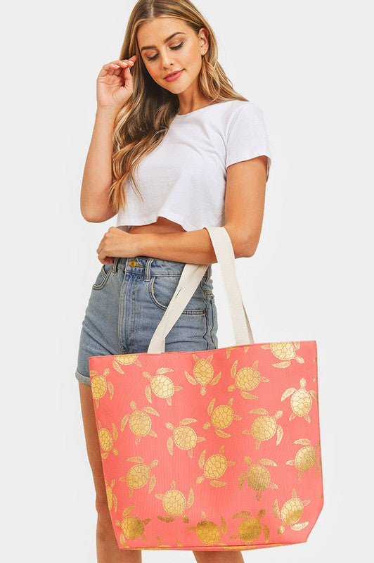 Metallic Turtle Beach Tote Bag - Debs on 5th