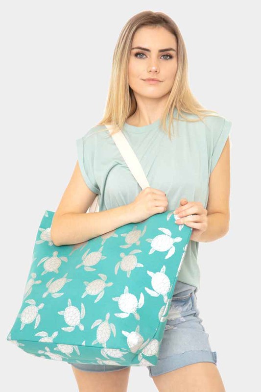 Metallic Turtle Beach Tote Bag - Debs on 5th