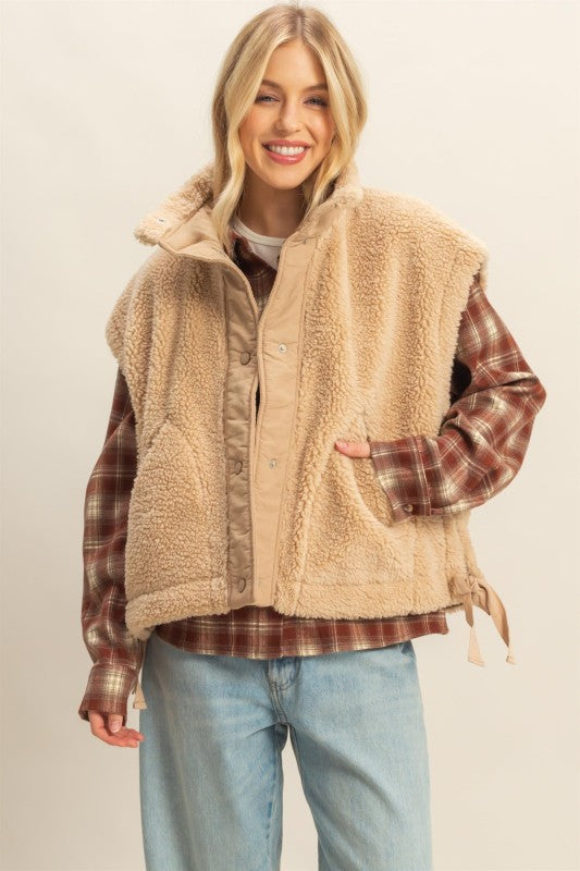 Sherpa Vest Jacket With Tie-up Side Details