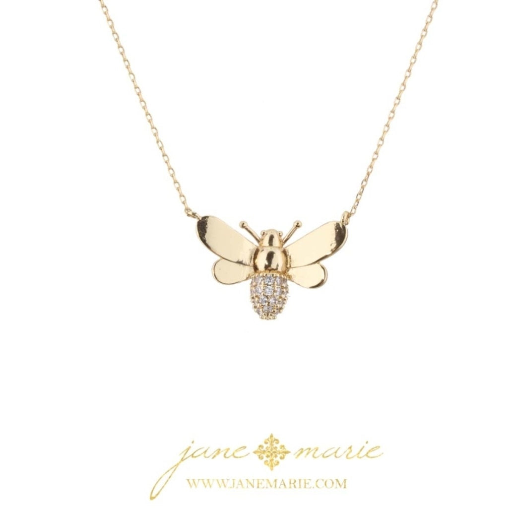16" Gold Bee with Rhinestones, Gold Chain, .5" Pendant 3" - Debs on 5th