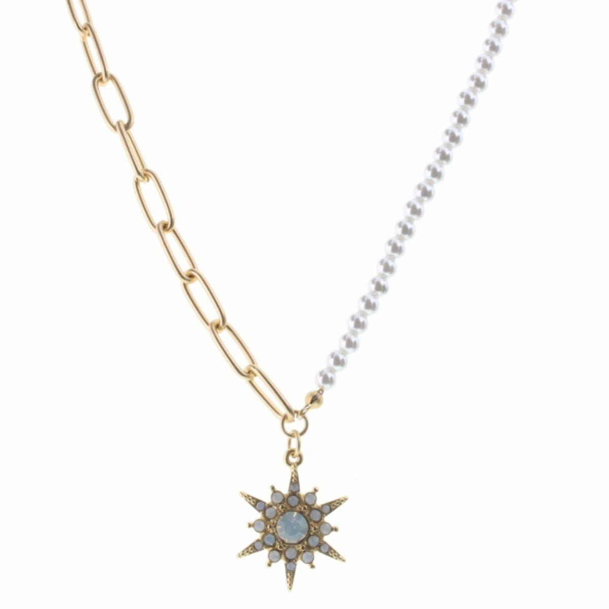 16" Pearl & Gold Chain with Czech Embellishment Star Necklace - Debs on 5th