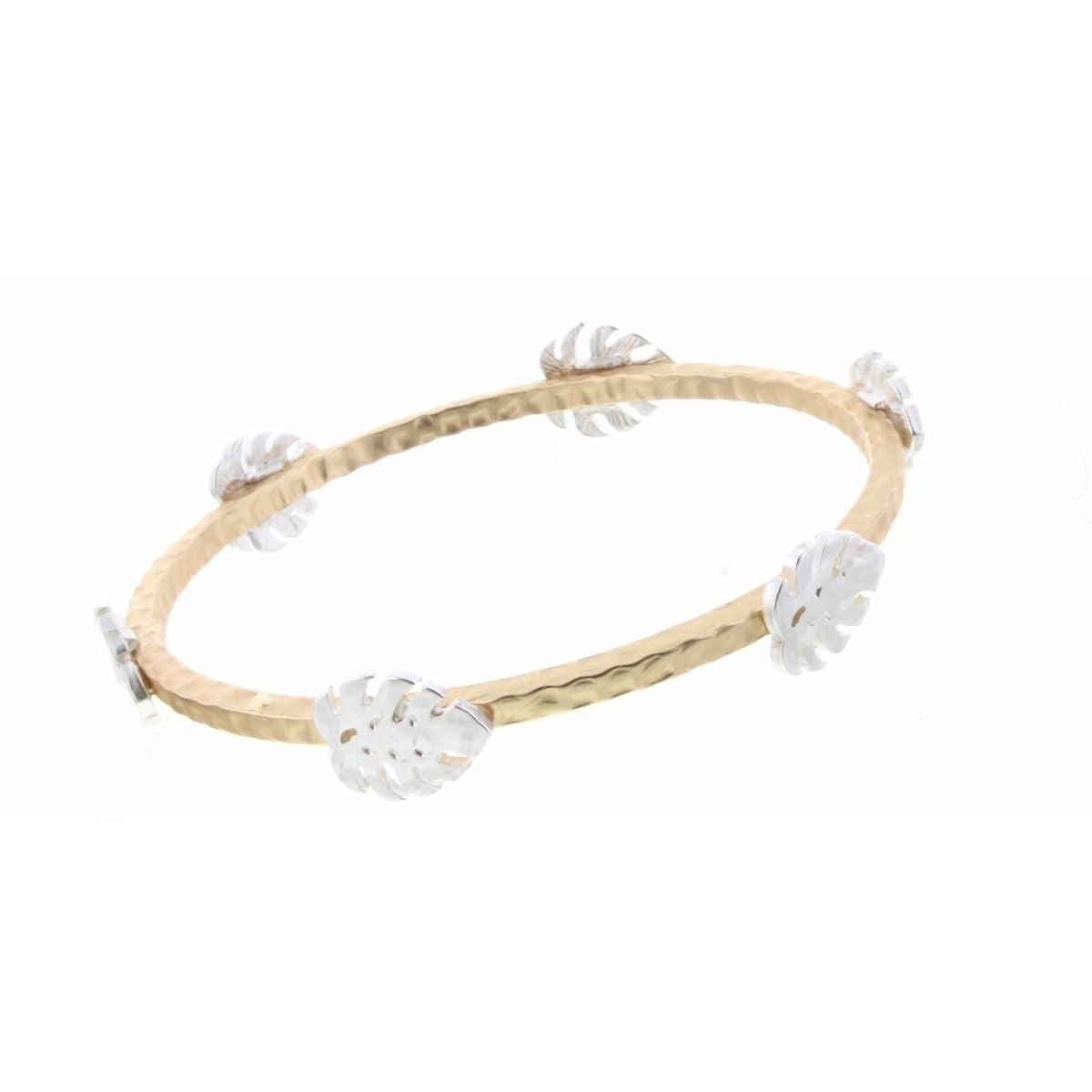 Silver Palm Leaf Station on Gold Bangle Bracelet - Debs on 5th