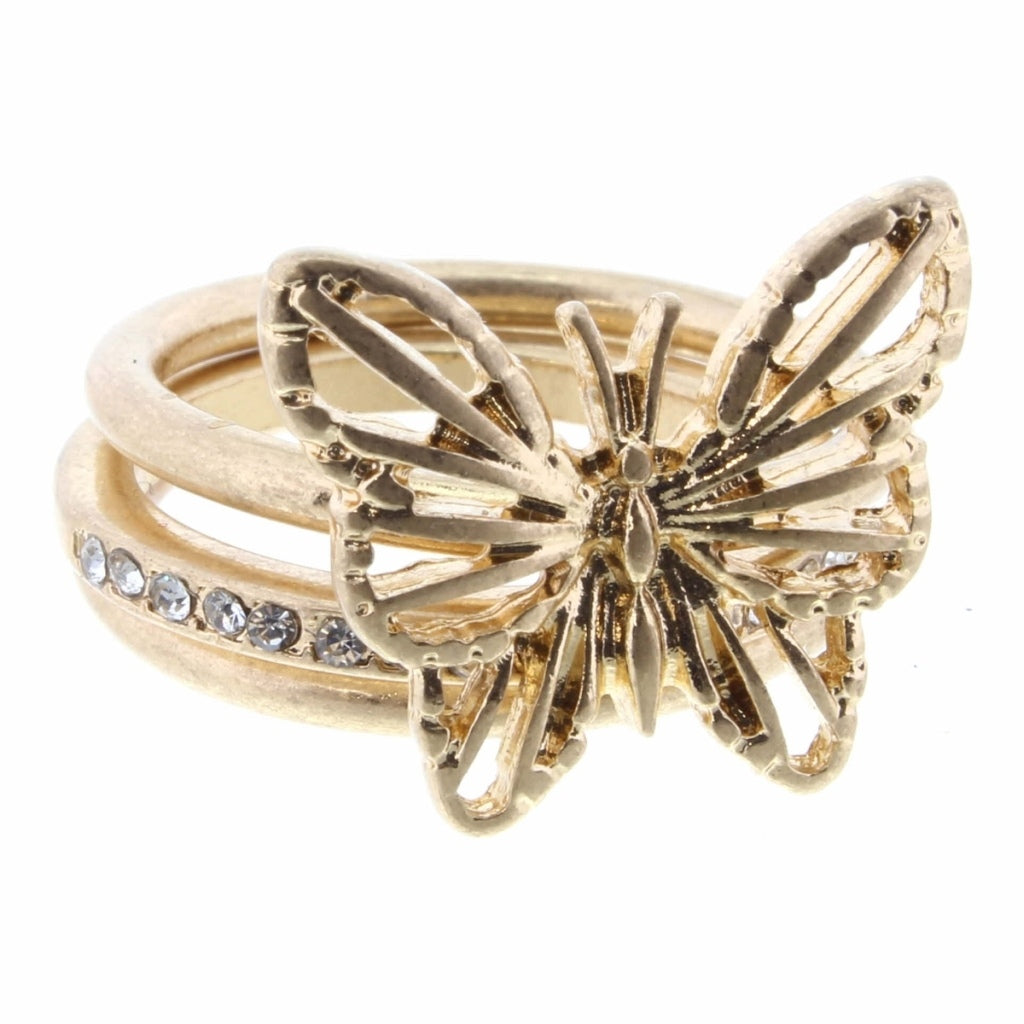 Gold Butterfly 3 Layer Stackable Ring - Debs on 5th