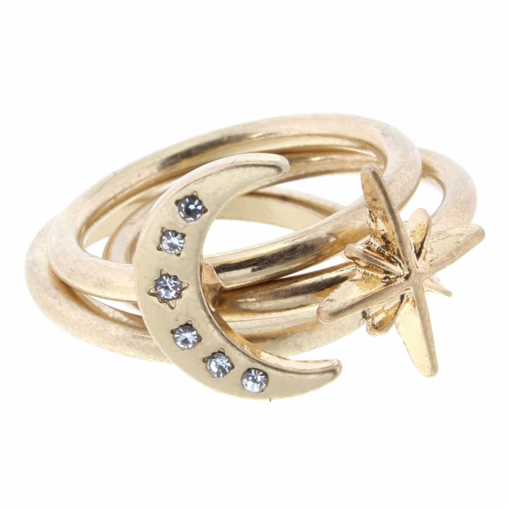 Gold Starburst and Moon 3 Layer Stackable Ring - Debs on 5th