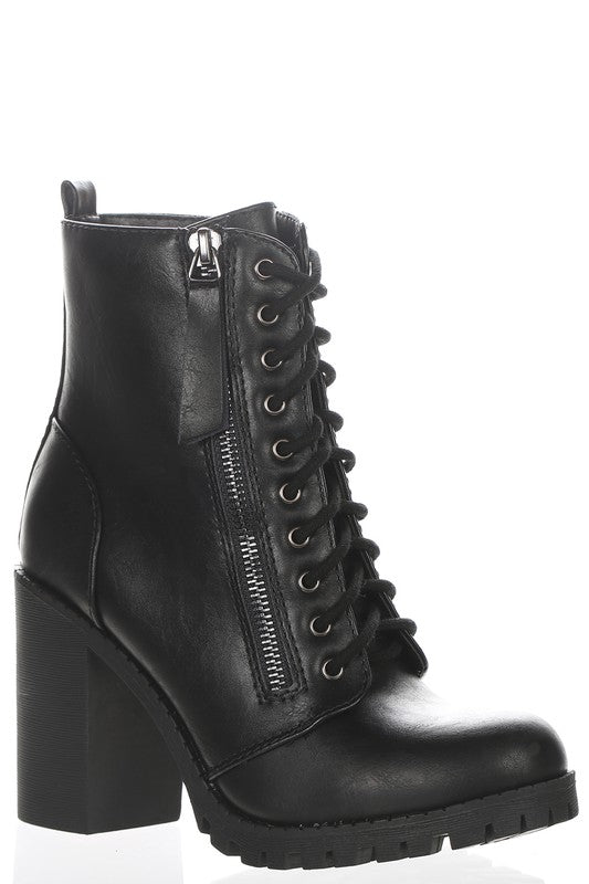Lace Up Zipper Chunky Heel Boot - Debs on 5th