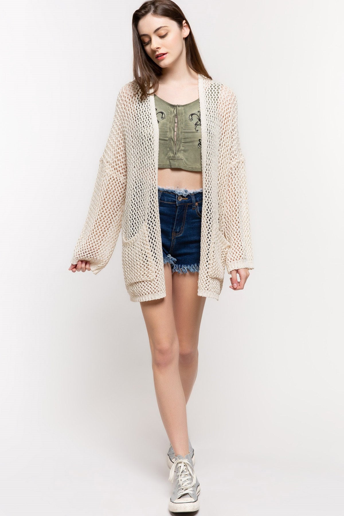 Lightweight Open Weave Boxy Kimono Cardigan - Debs on 5th