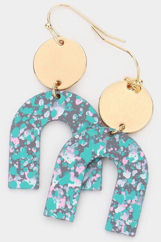 Brass Metal Disc Paint Splash Arch Earrings - Debs on 5th