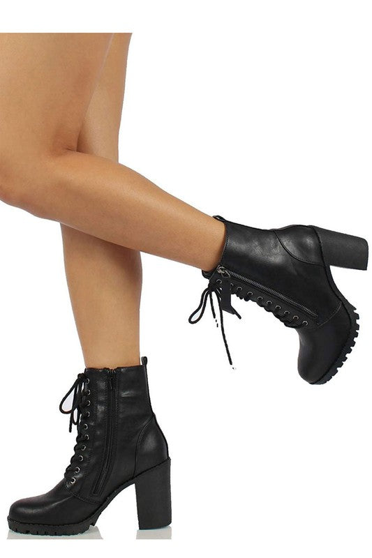 Lace Up Zipper Chunky Heel Boot - Debs on 5th