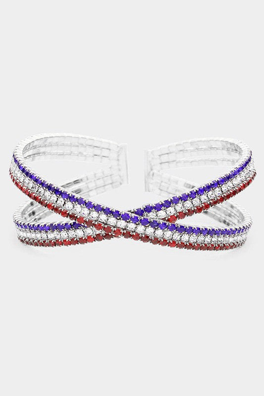 Rhinestone Crisscross Cuff Evening Bracelet - Debs on 5th