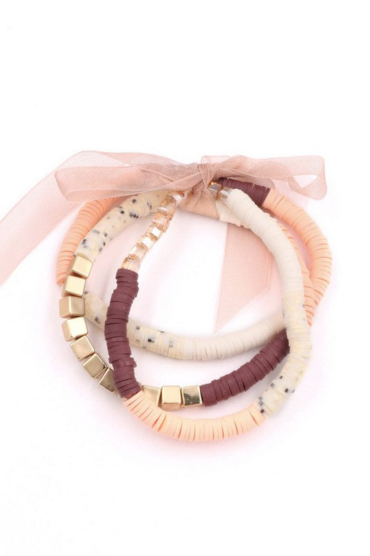 Rubber Bead Metal Square Bead Stretch Bracelet Set - Debs on 5th