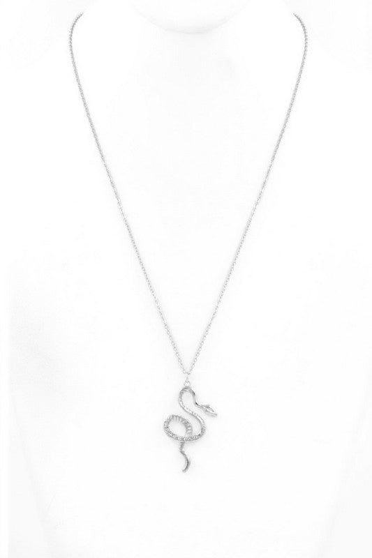 Rhinestone Snake Pendant Necklace - Debs on 5th