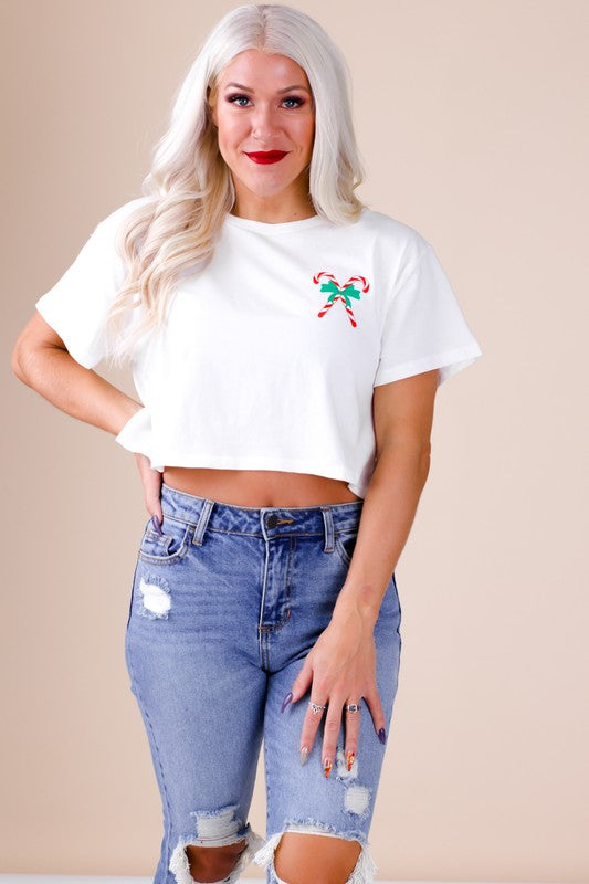 Candy Cane Crop Tee Shirt - Debs on 5th
