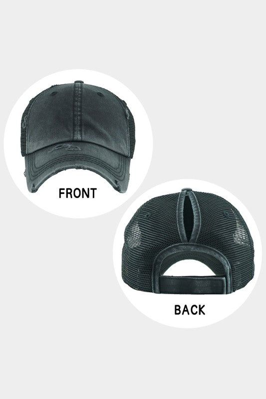 Vintage Mesh Back Ponytail Baseball Cap - Debs on 5th