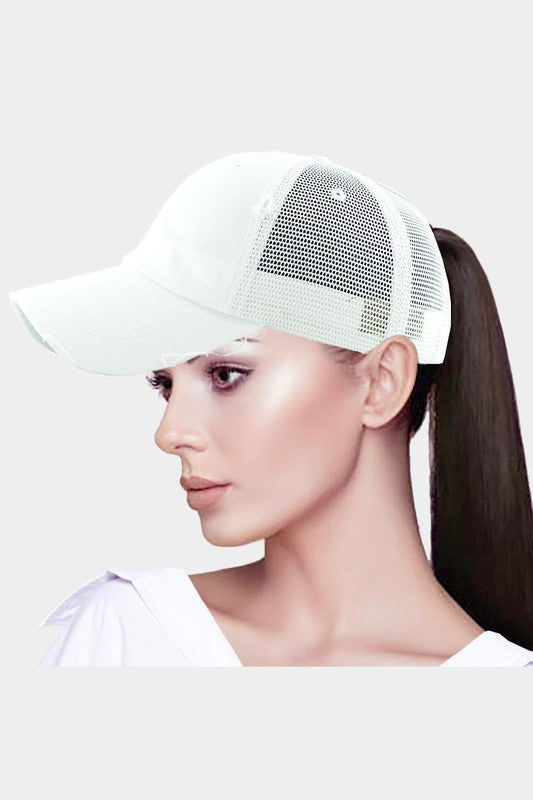 Vintage Mesh Back Ponytail Baseball Cap - Debs on 5th
