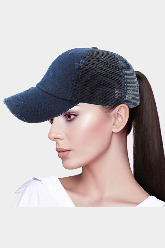 Vintage Mesh Back Ponytail Baseball Cap - Debs on 5th