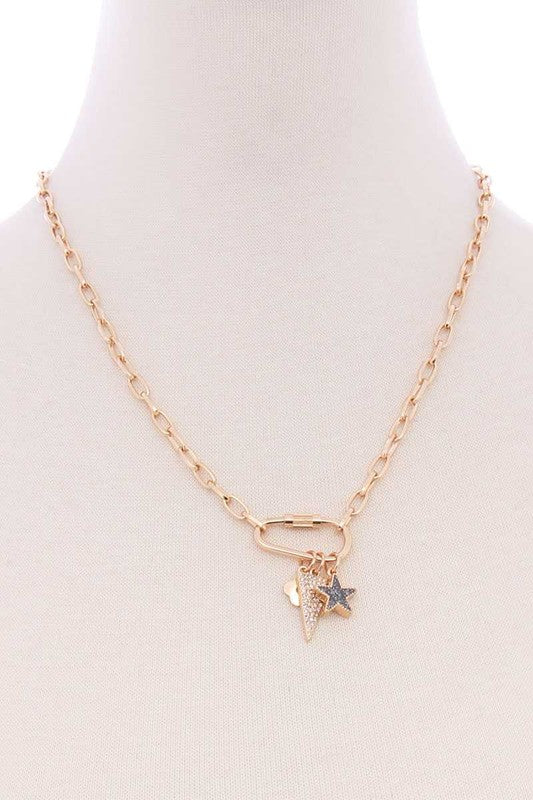 Metal Multi Star Rectangle Charm Necklace - Debs on 5th