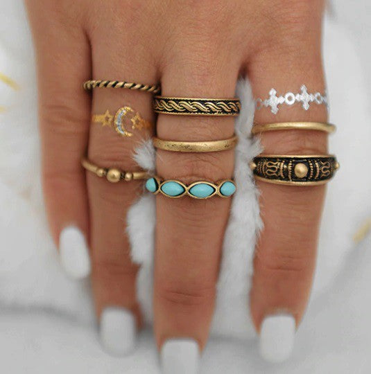 7Pcs/Set Boho Stone Knuckle Ring Set - Debs on 5th