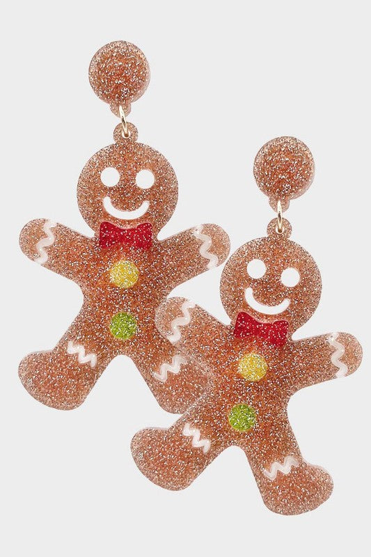 Glitter Resin Gingerbread Man Dangle Earrings - Debs on 5th