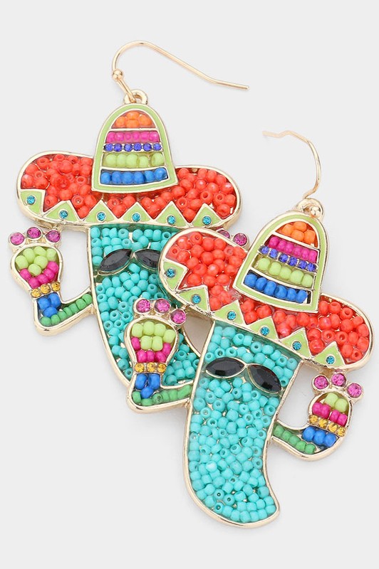 Colorful Beaded Chili Pepper Dangle Earrings - Debs on 5th