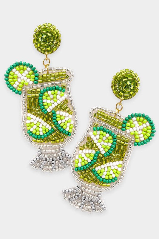 Felt Back Beaded Lime Cocktail Dangle Earrings - Debs on 5th