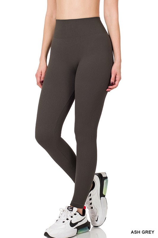 Ribbed Seamless High Waisted Full-Length Leggings - Debs on 5th