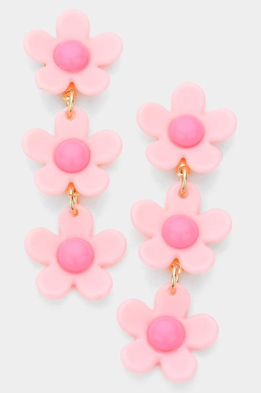Triple Resin Flower Link Dangle Earrings - Debs on 5th