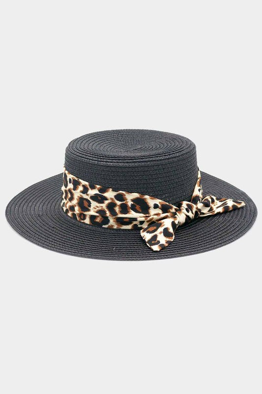 Leopard Band Flat Top Sun Hat - Debs on 5th