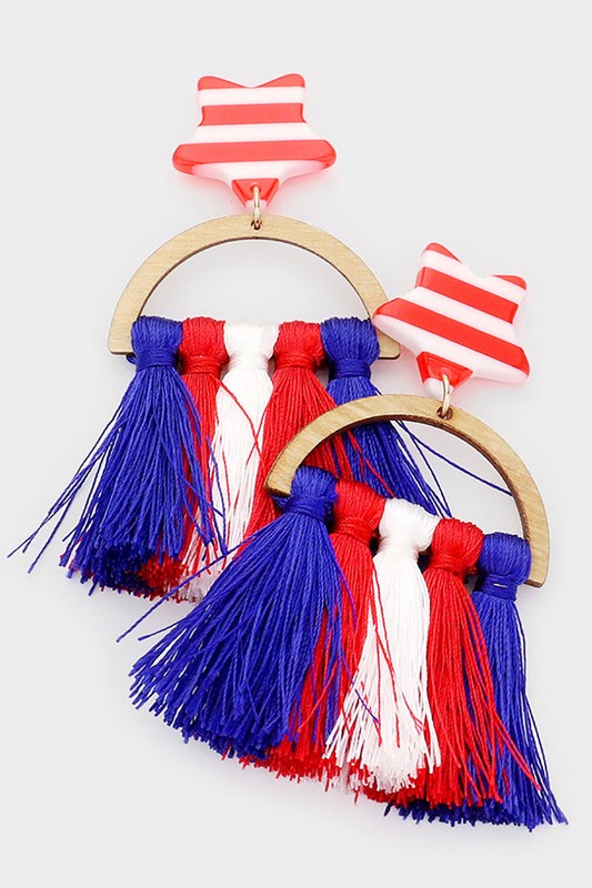 American USA Flag Tassel Earrings - Debs on 5th