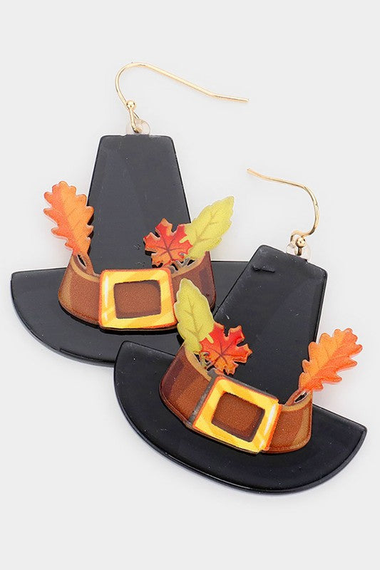 Resin Thanksgiving Hat Dangle Earrings - Debs on 5th